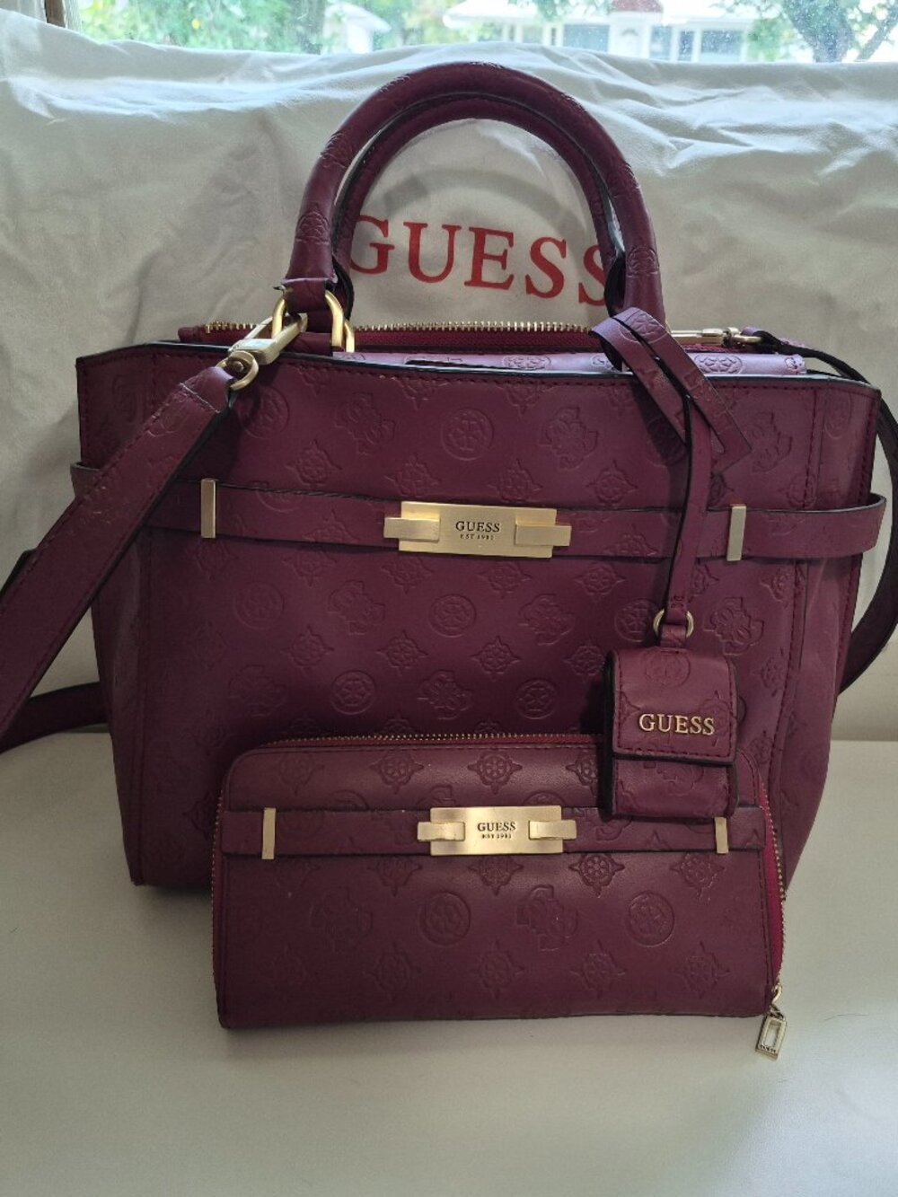 Guess Bea Society Satchel and Wallet - Burgandy